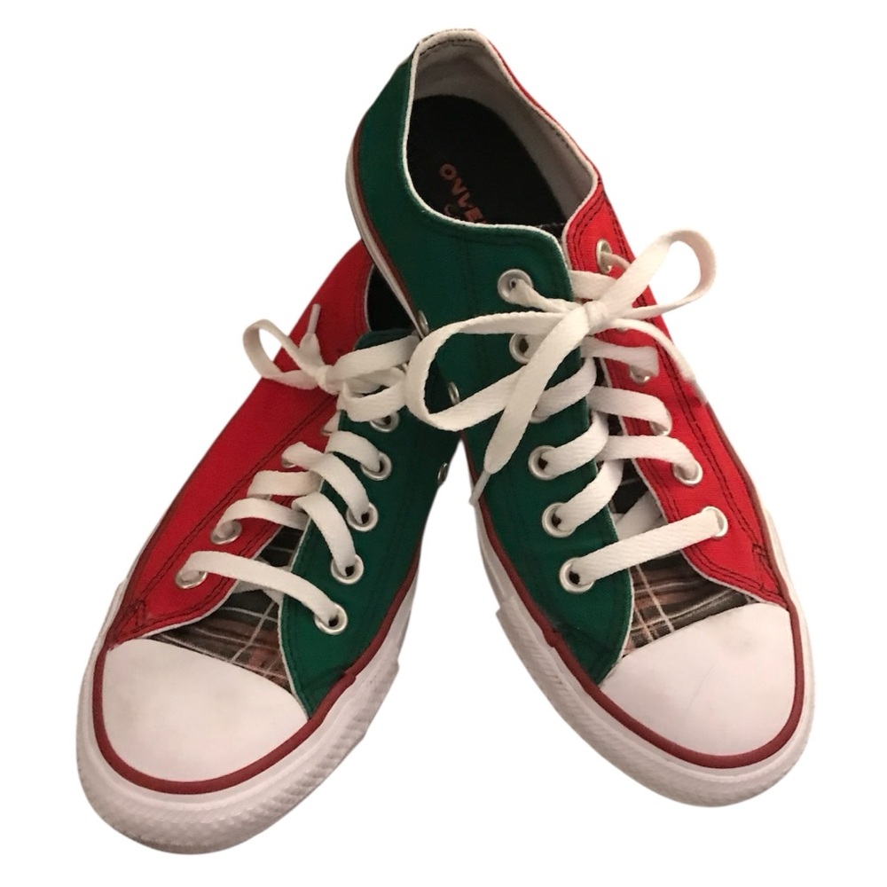 CONVERSE All Star Canvas Low Top Christmas Sneakers *Red, Green & Plaid* - Picture 1 of 12